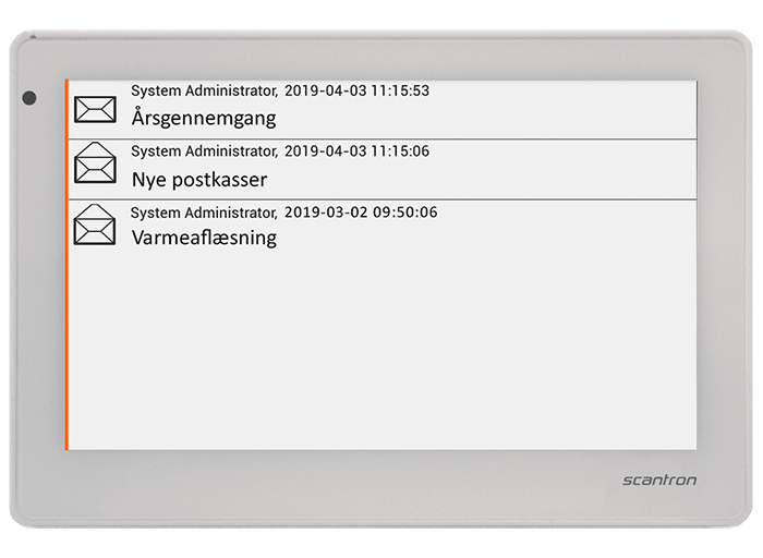 AT7 med besked oversigt - AT7 lejlighedsterminal