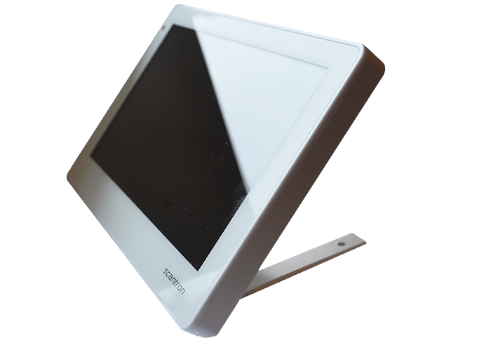 Scantron AT7 terminal på bordstander til dørtelefoni og booking