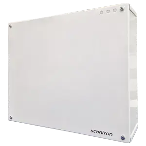 Scantron UX kabinet med alle komponenter monteret og trådet.